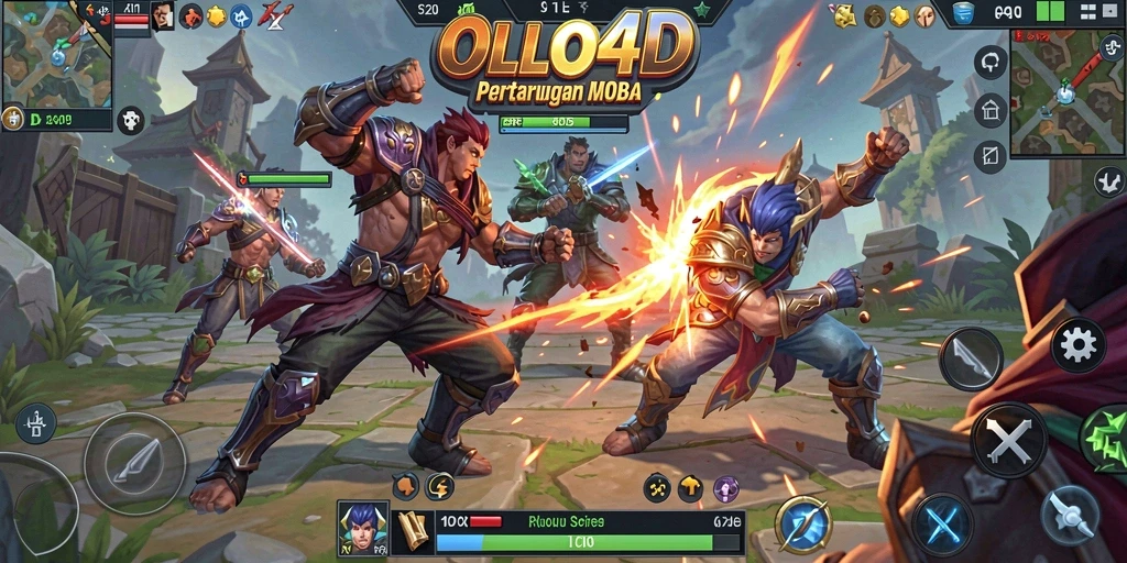 Tangkapan layar gameplay <strong>OLLO4D</strong> yang menampilkan pertarungan seru di arena.
