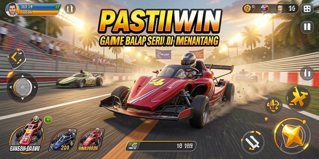 Screenshot PASTIWIN menampilkan aksi balap yang mendebarkan.